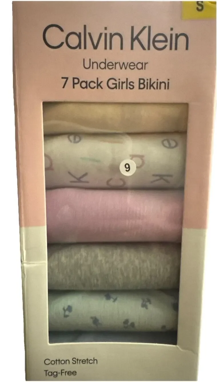 NIB Calvin Klein Girls 7-Pack Bikini Underwear Multicolor Size S